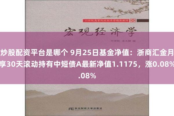 炒股配資平台是哪個 9月25日基金淨值：浙商彙金月享30天滾動持有中短債A最新淨值1.1175，漲0.08%